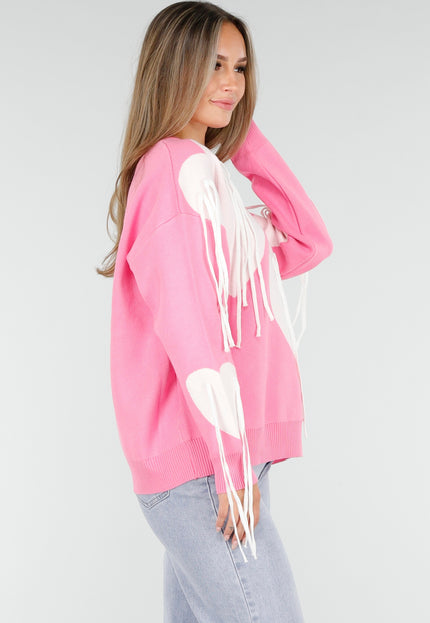 SALE30 Gebreide Sweater in Roze met Hartmotief