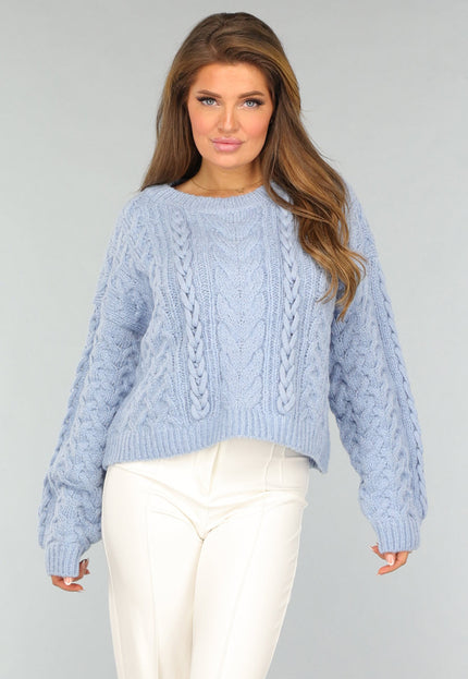SALE30 Gebreide Trui met Vlecht Detail in Lichtblauw