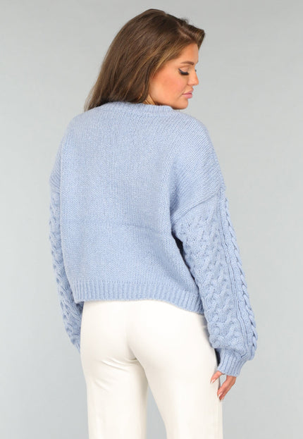 SALE30 Gebreide Trui met Vlecht Detail in Lichtblauw