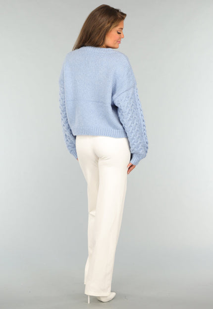 SALE30 Gebreide Trui met Vlecht Detail in Lichtblauw