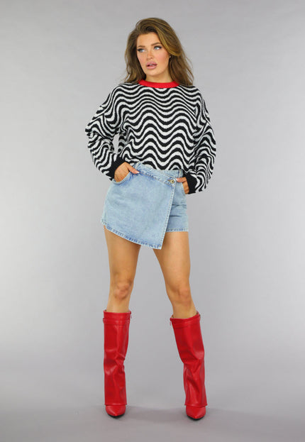 SALE30 Gebreide Wavy Trui met Rood Detail