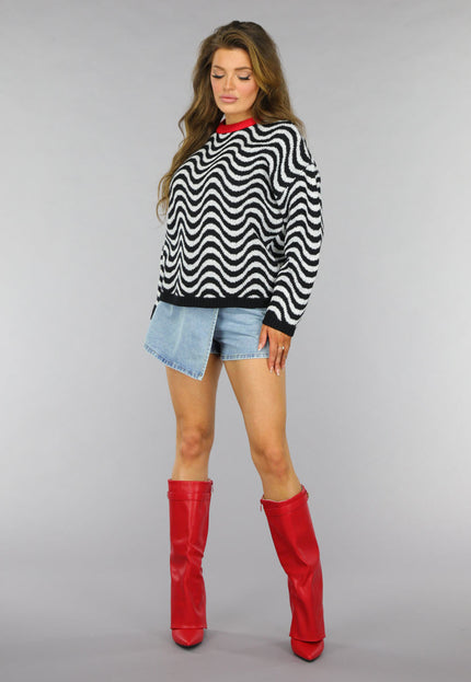 SALE30 Gebreide Wavy Trui met Rood Detail