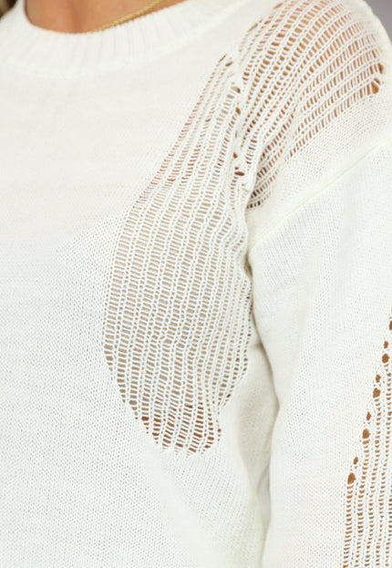 SALE30 Gebroken Witte Trui met Gescheurde Look