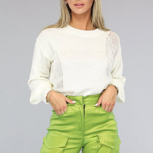 SALE30 Gebroken Witte Trui met Gescheurde Look