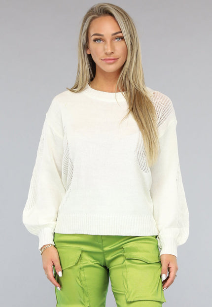 SALE30 Gebroken Witte Trui met Gescheurde Look