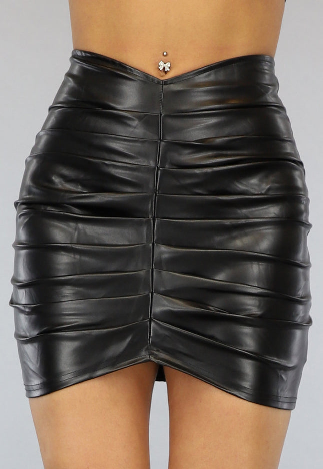 SALE30 Geplooide Lederlook Rok