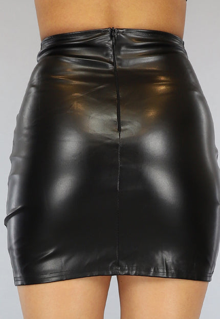 SALE30 Geplooide Lederlook Rok