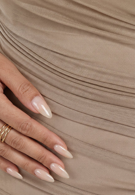 SALE30 Geplooide One Shoulder Taupe Bodycon Jurk