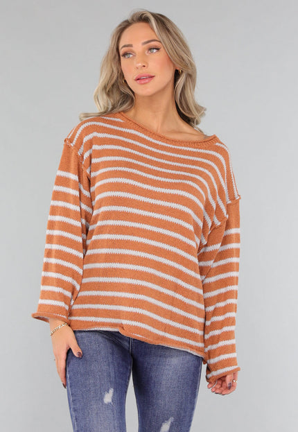 SALE30 Gestreepte Camel Trui