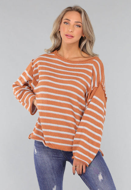 SALE30 Gestreepte Camel Trui