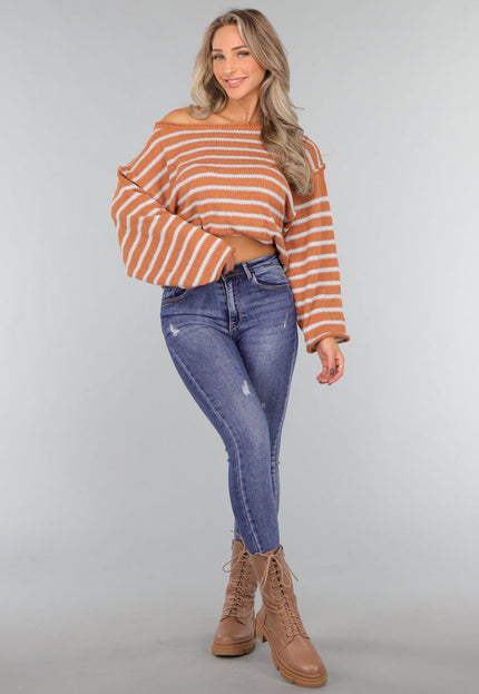 SALE30 Gestreepte Camel Trui