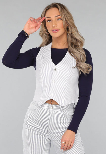 SALE30 Gestreepte Gilet Top met Knopen