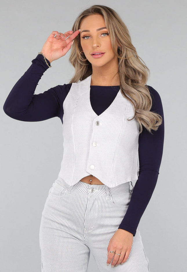 SALE30 Gestreepte Gilet Top met Knopen