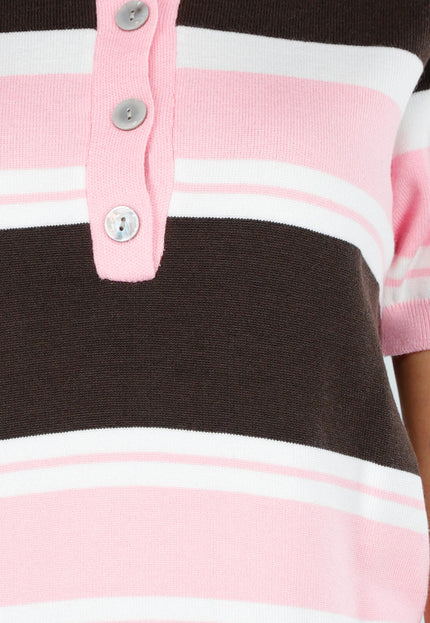 SALE30 Gestreepte Polo Top in Roze en Bruin