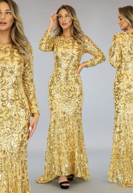 SALE30 Gouden Mesh Jurk met Pailletten