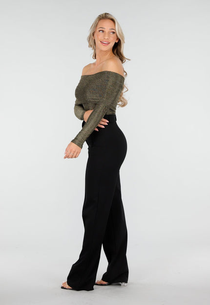 SALE30 Gouden Stretch Off Shoulder Glitter Top