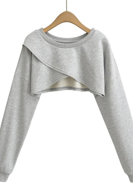 SALE30 Grijze Cropped Trui met Overslag Look