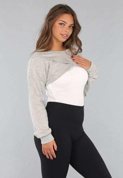 SALE30 Grijze Cropped Trui met Overslag Look