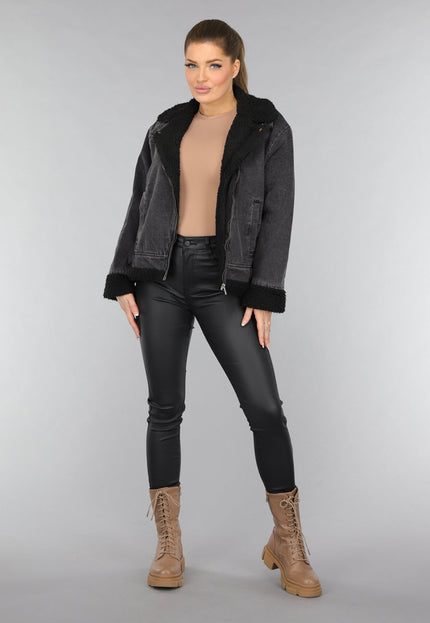 SALE30 Grijze Denim Lammy Coat met Gesp Details