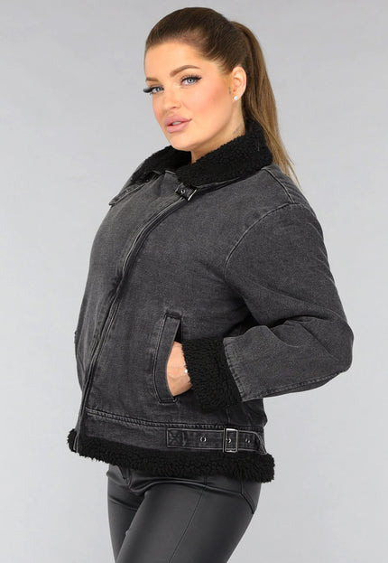 SALE30 Grijze Denim Lammy Coat met Gesp Details