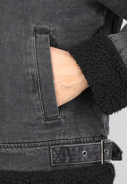 SALE30 Grijze Denim Lammy Coat met Gesp Details