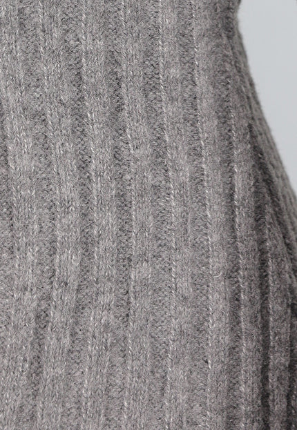 SALE30 Grijze Gebreide Ribjurk met Lange Mouwen