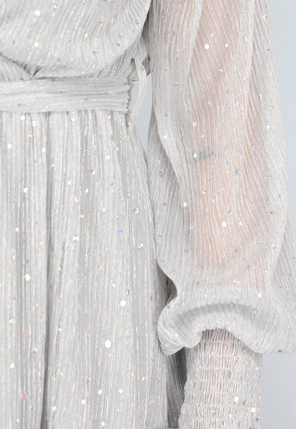 SALE30 Grijze Lange Glitter Jurk met Tailleband
