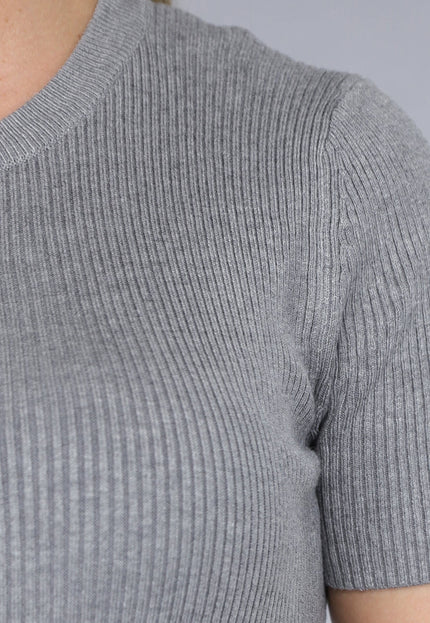 NEW210126 Grijze Midi Ribstof One Shoulder Jurk