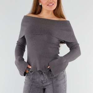 SALE30 Grijze Off Shoulder Trui