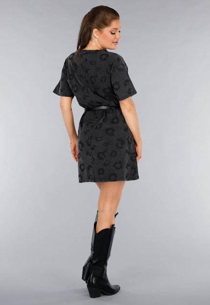 SALE30 Grijze Oversized T-Shirt Jurk met Panterprint