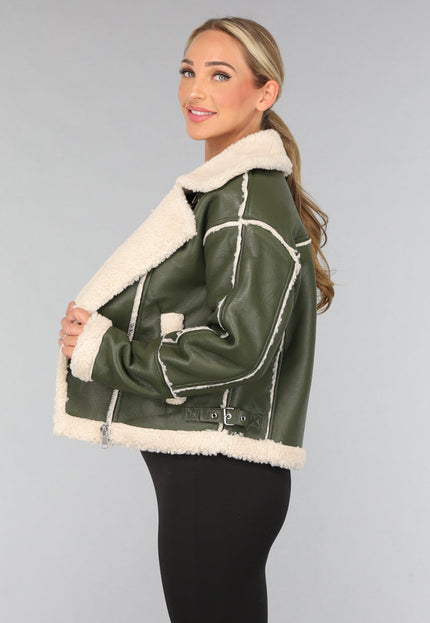 SALE30 Groene Lederlook Lammy Coat met Gesp Details