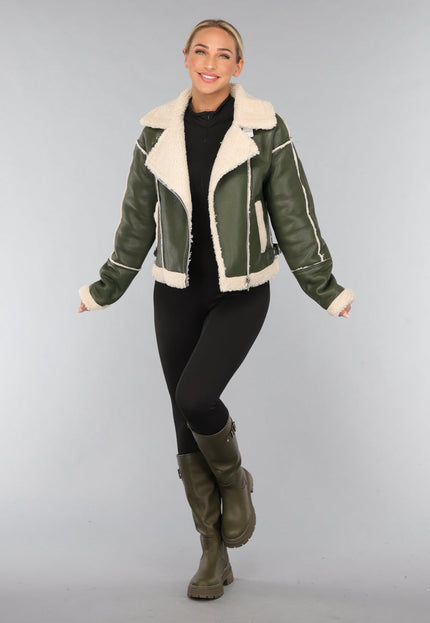 SALE30 Groene Lederlook Lammy Coat met Gesp Details