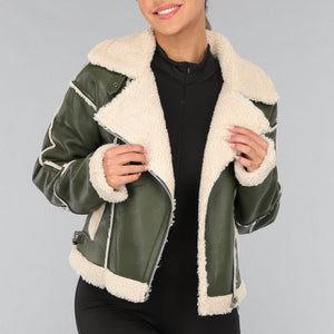 SALE30 Groene Lederlook Lammy Coat met Gesp Details