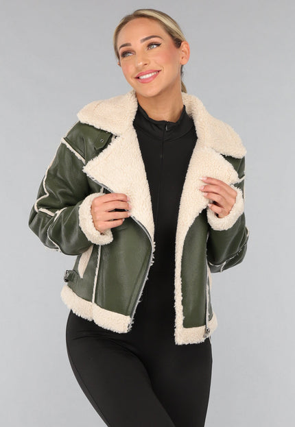 SALE30 Groene Lederlook Lammy Coat met Gesp Details