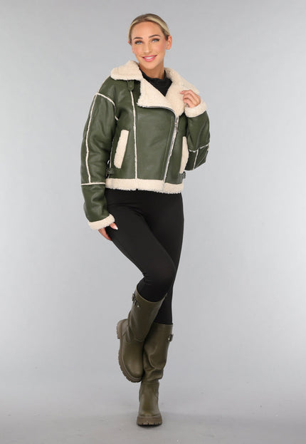 SALE30 Groene Lederlook Lammy Coat met Gesp Details