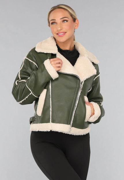 SALE30 Groene Lederlook Lammy Coat met Gesp Details