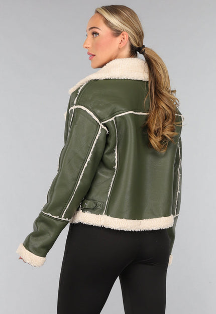 SALE30 Groene Lederlook Lammy Coat met Gesp Details