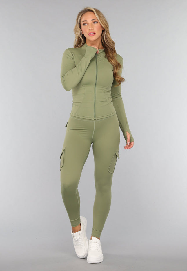 SALE30 Groene Longsleeve Fitness Set met Zakken