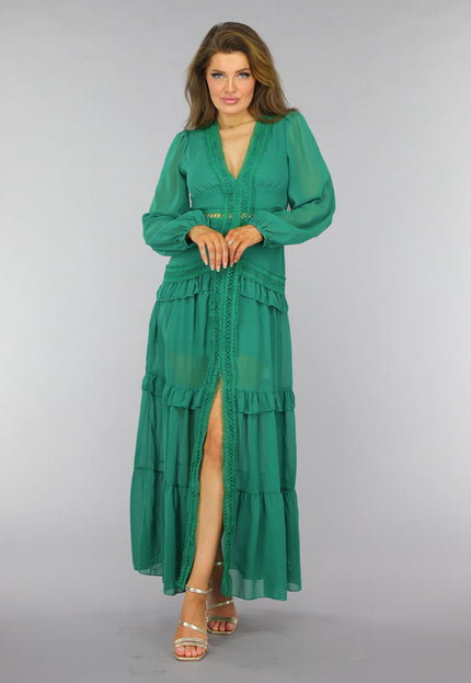 SALE30 Groene Ruffle Jurk met Pofmouwen