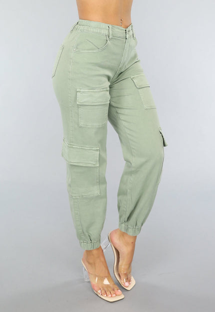 SALE30 Groene Stretch Carpenter Broek met Zakken