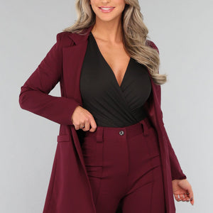SALE30 Halflange Burgundy Blazer met Stretch
