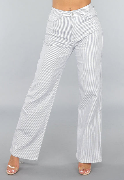 SALE30 High Rise Straight Leg Jeans met Streeppatroon