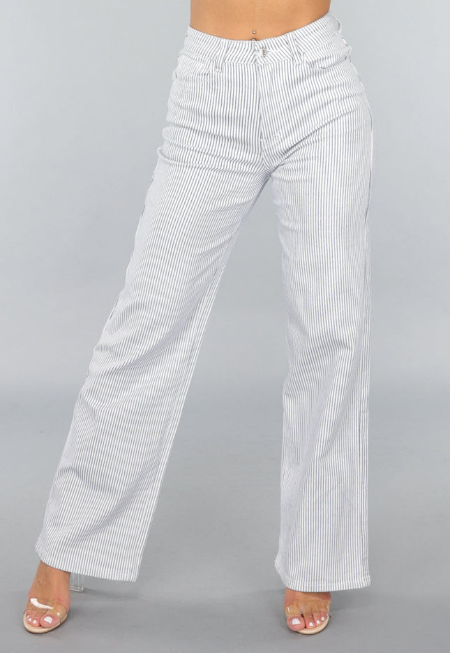 SALE30 High Rise Straight Leg Jeans met Streeppatroon