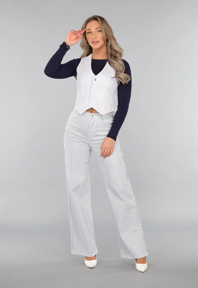 SALE30 High Rise Straight Leg Jeans met Streeppatroon