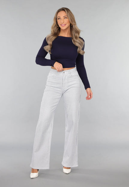 SALE30 High Rise Straight Leg Jeans met Streeppatroon