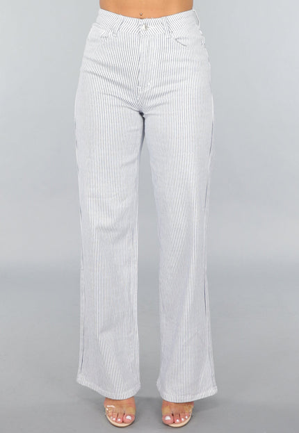 SALE30 High Rise Straight Leg Jeans met Streeppatroon