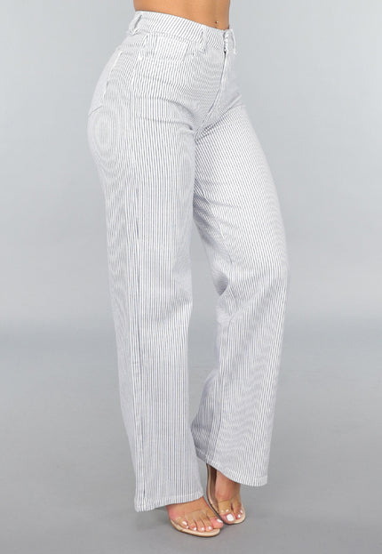SALE30 High Rise Straight Leg Jeans met Streeppatroon