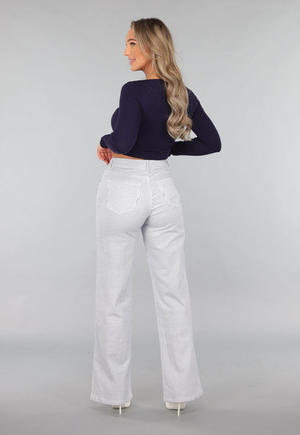 SALE30 High Rise Straight Leg Jeans met Streeppatroon