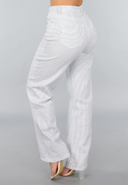 SALE30 High Rise Straight Leg Jeans met Streeppatroon