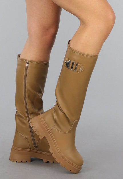 SALE30 Hoge Camel Laarzen met Zilveren Details